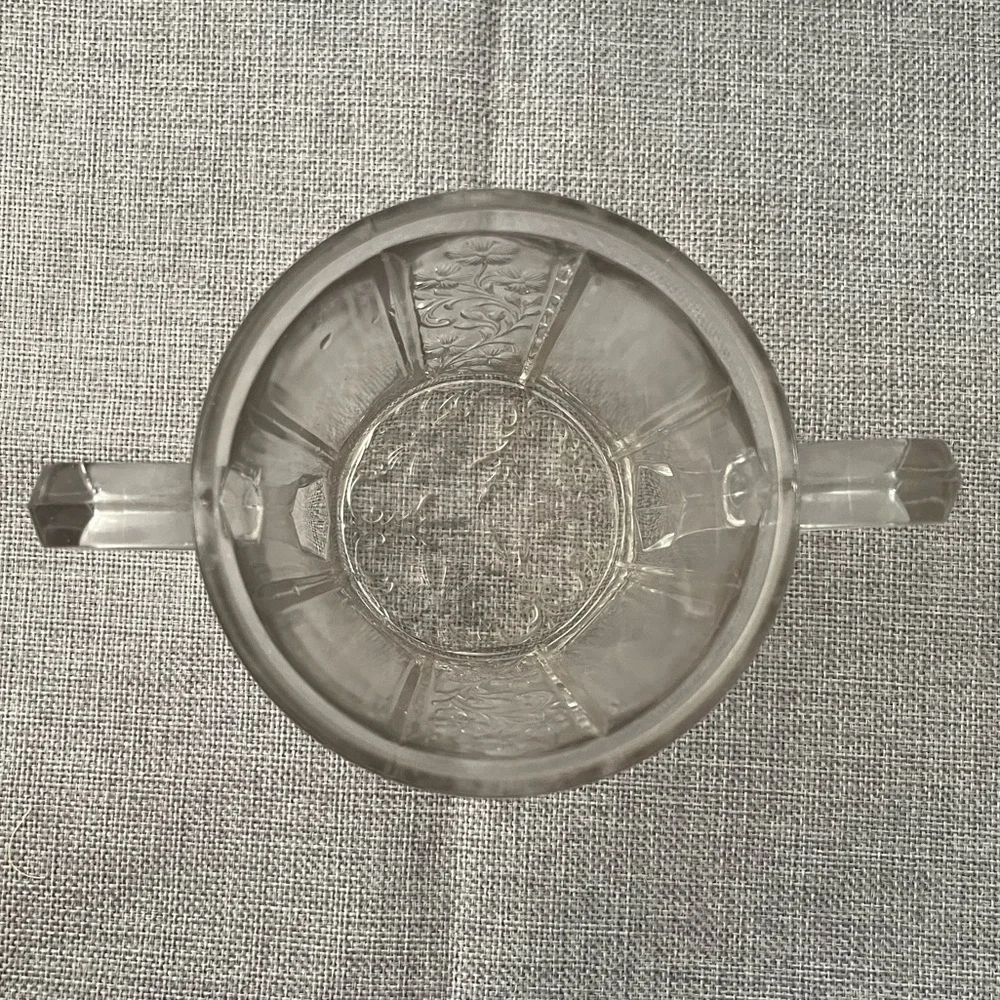 Vintage Clear Glass Sugar Bowl with Double Handles – Pressed Floral Design